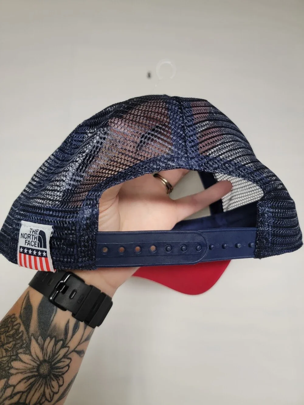 NWOT The North Face Trucker Hat with American Flag Patch